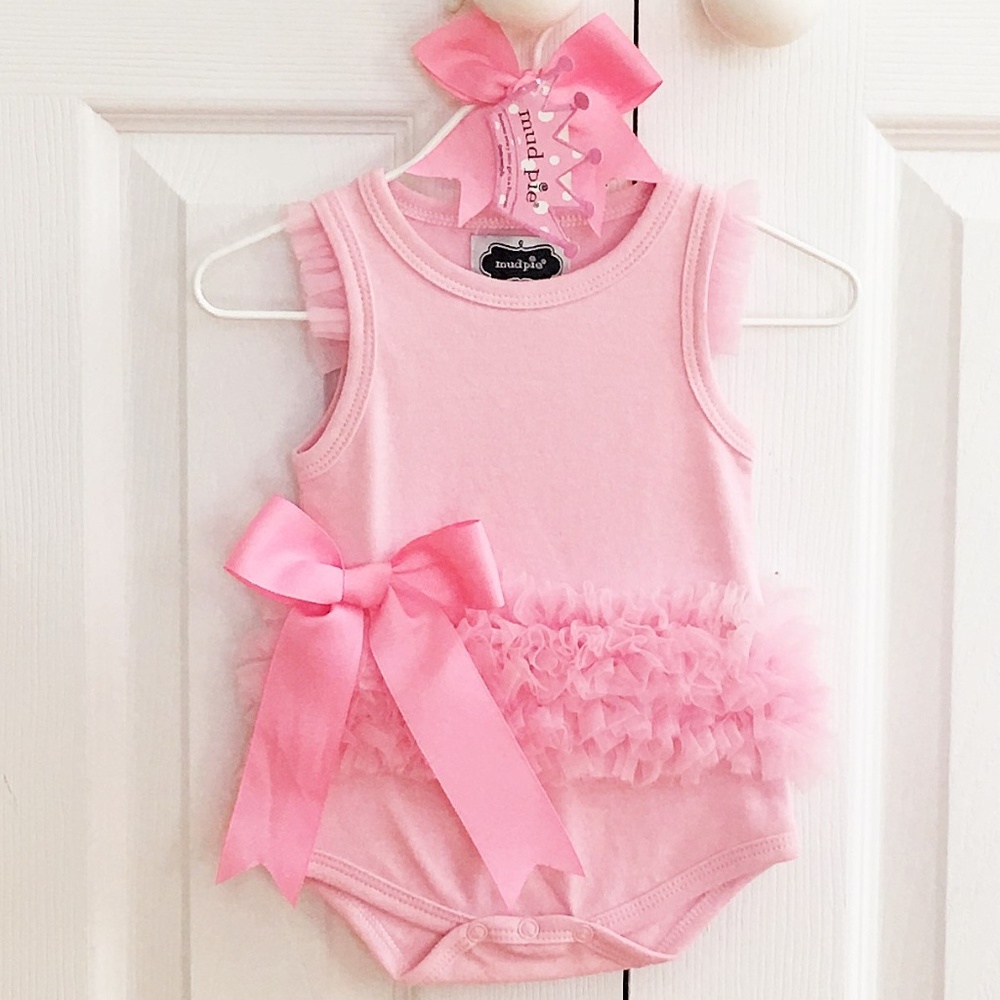 NWT MudPie Ruffled Onesie Size 0-6mos